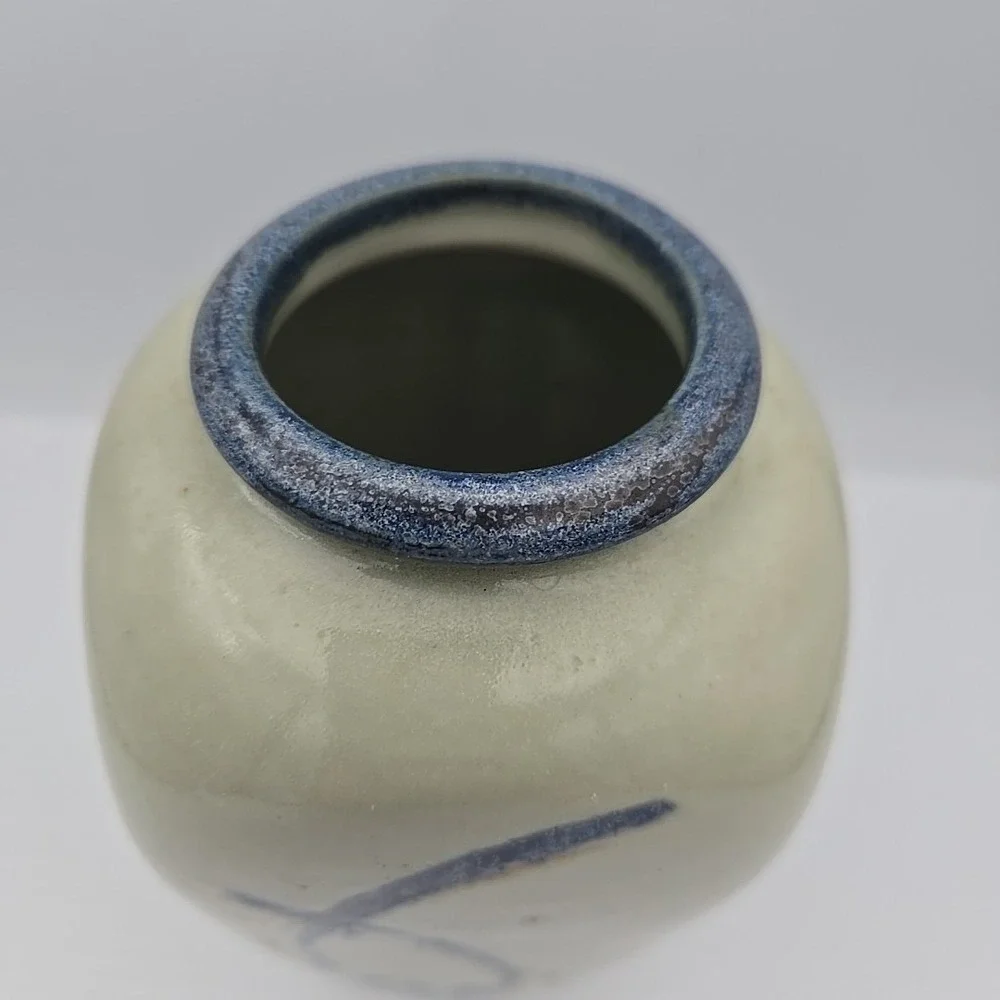 Vintage Studio Art Pottery‎ Vase Flowers Abstract Glazed Cobalt Signed